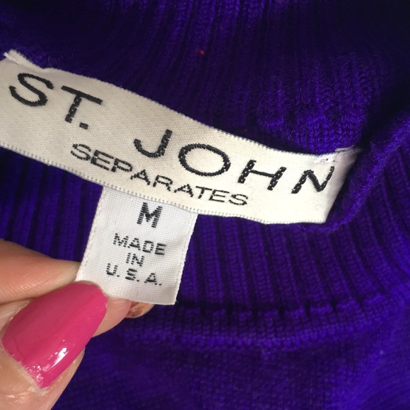 ST. JOHN Separates Falling Leaves Design  Rib Knit Mock Neck Sweater - Picture 9 of 16